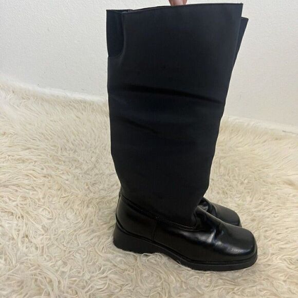Bootalinos Vintage Women's Midcalf Black Block Heel Boots Leather Canvas Sz 7.5 - Picture 9 of 12